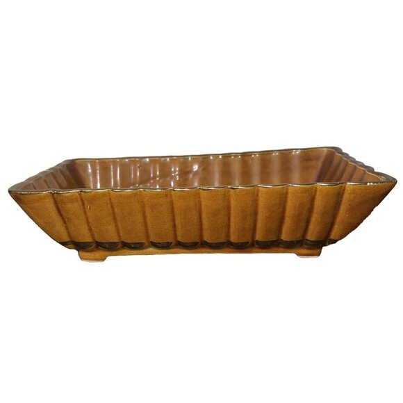Vintage MCM USA Brown Gold Glaze Pottery Planter D108 Succulent Pot Dish - Picture 1 of 7